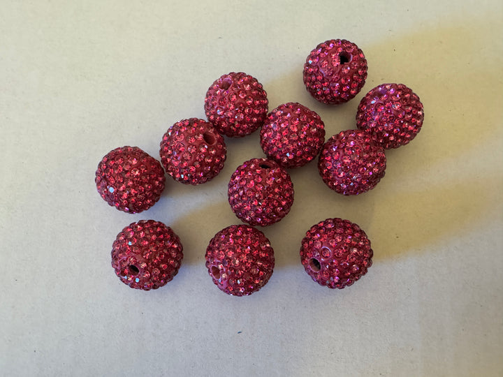 Hot Pink Rhinestone Clay Base Beads-16mm - 10pc.