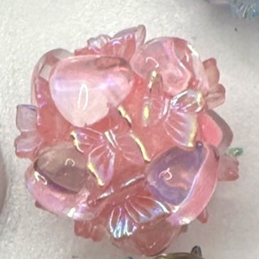 Butterfly Glass Heart Bubble Beads - 1pc.
