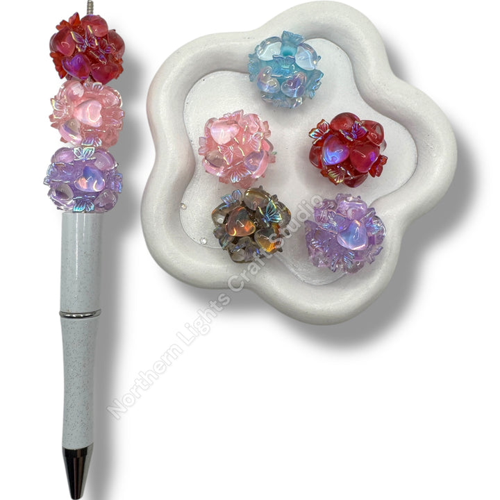 Butterfly Glass Heart Bubble Beads - 1pc.
