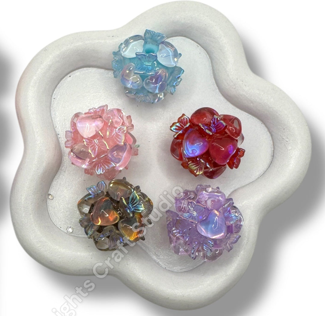 Butterfly Glass Heart Bubble Beads - 1pc.