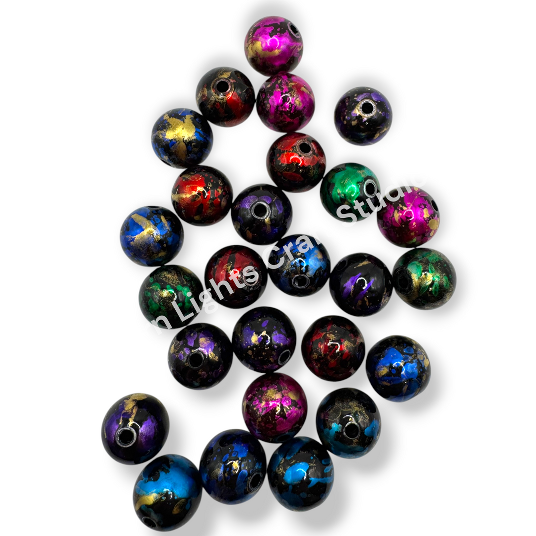 Chrome Looking Art Deco Printed Acrylic 16mm Bead Mix - 20 Piece Mix