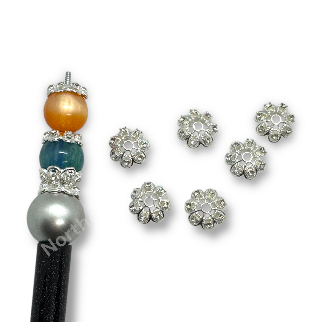 Silver Luxury Metal Flower Rhinestone Silver 16mm Bead Cap  - 10pc.