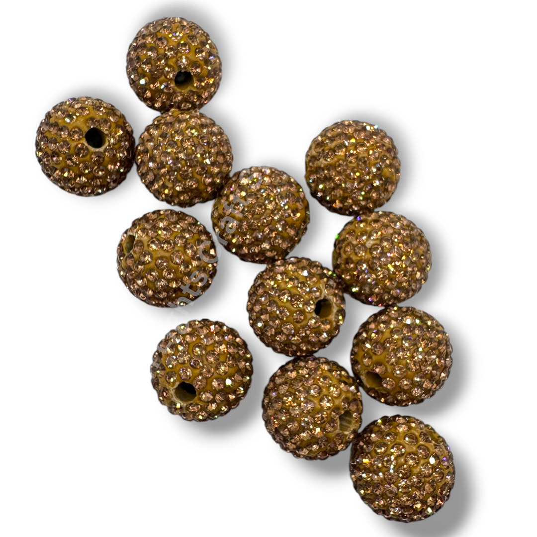 Medium Brown Rhinestone Clay Base 16mm Beads- 10pc.