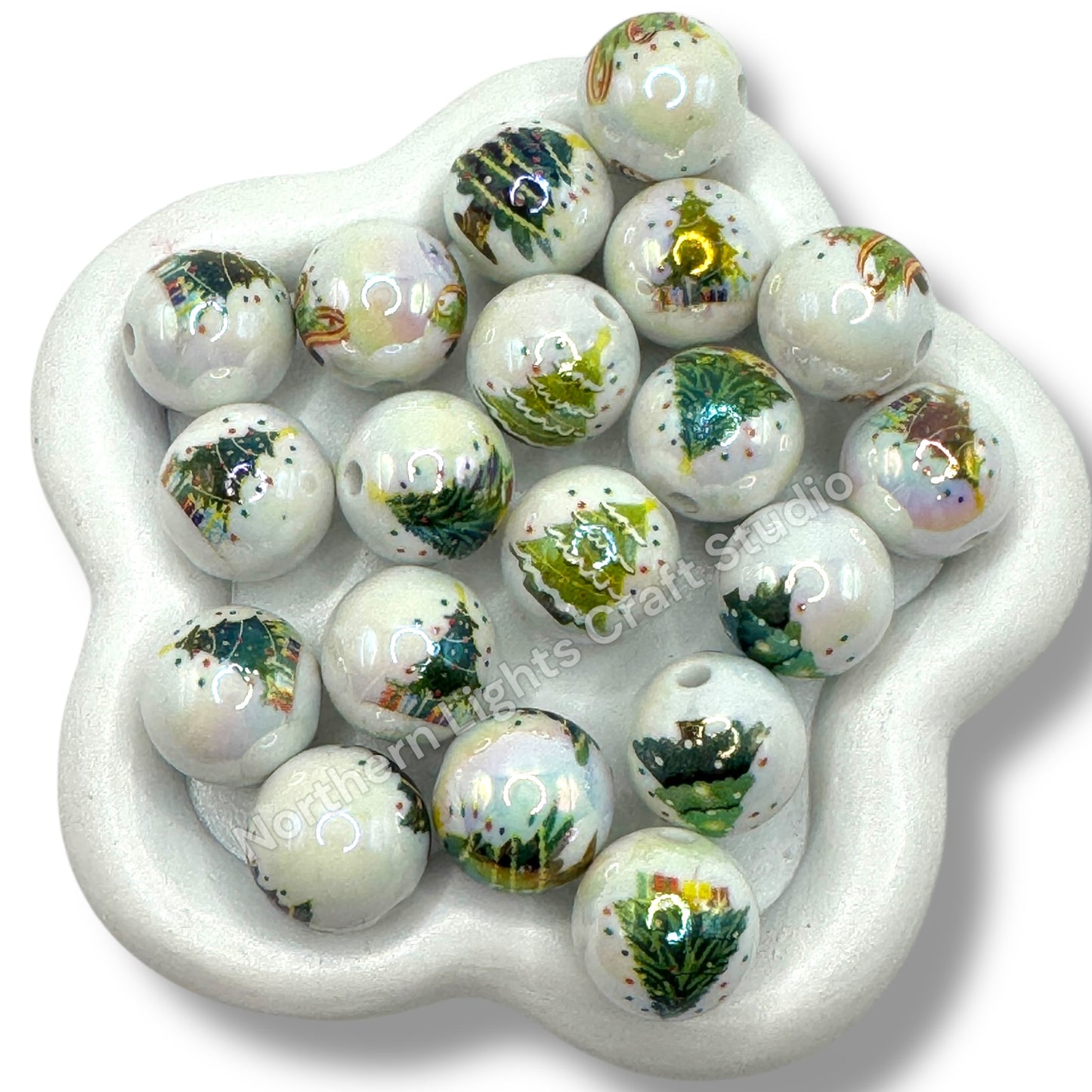 Christmas Themed  Printed Acrylic 16mm Bead -10 pc. -Choose Style