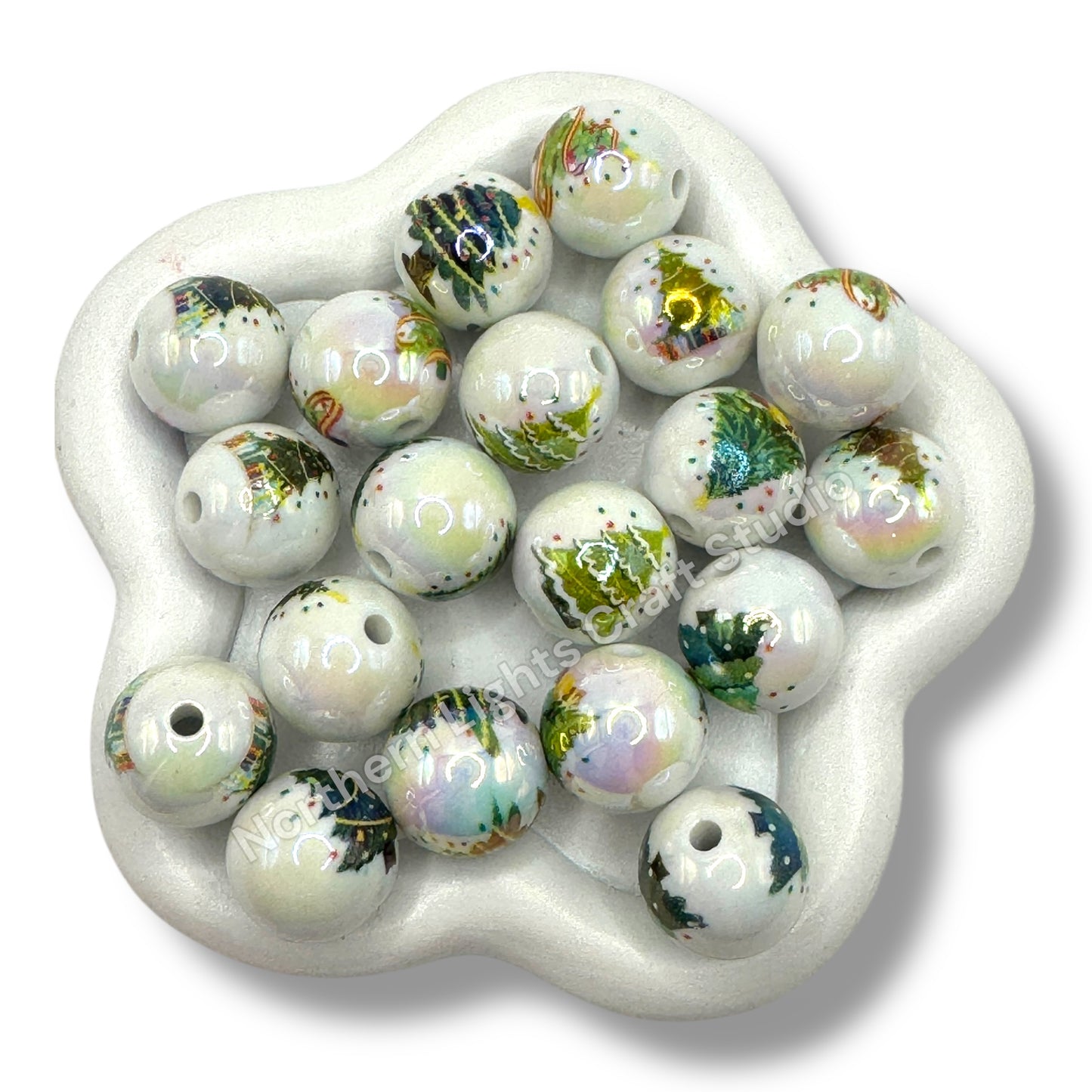 Christmas Themed  Printed Acrylic 16mm Bead -10 pc. -Choose Style
