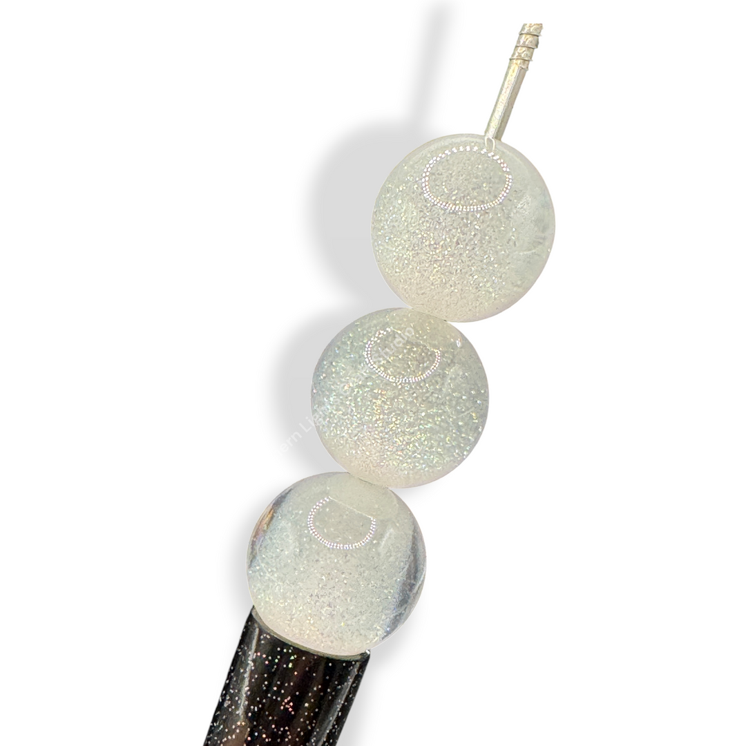 White Fine Glitter Double Layer Core 16mm Resin Beads - 20pc.
