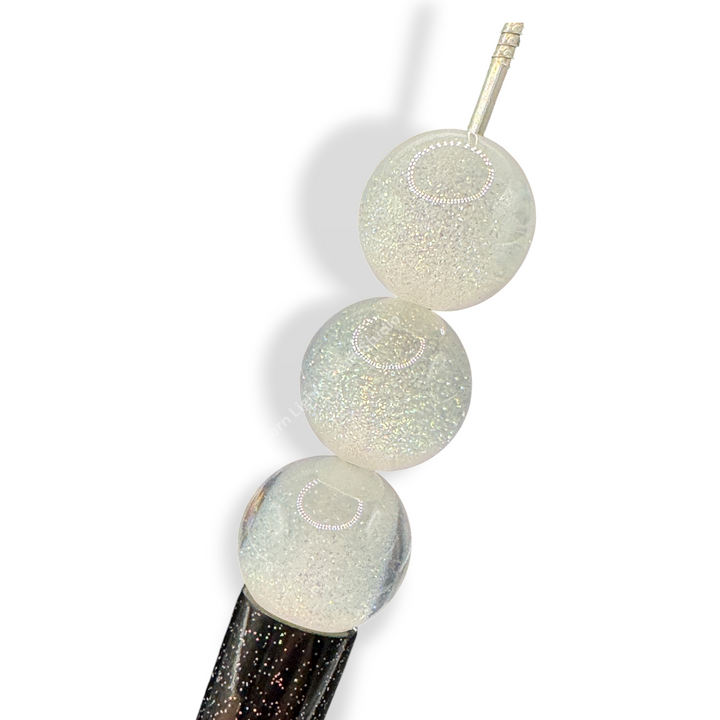 White Fine Glitter Double Layer Core 16mm Resin Beads - 20pc.