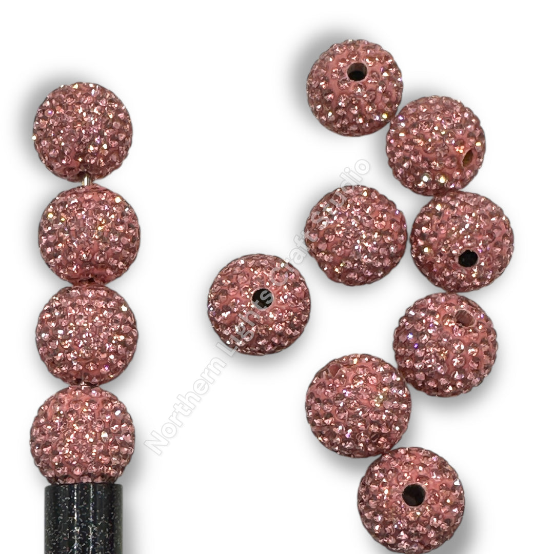 Pink Rhinestone Clay Base Beads-16mm - 10pc.