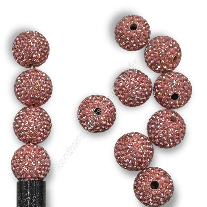 Pink Rhinestone Clay Base Beads-16mm - 10pc.