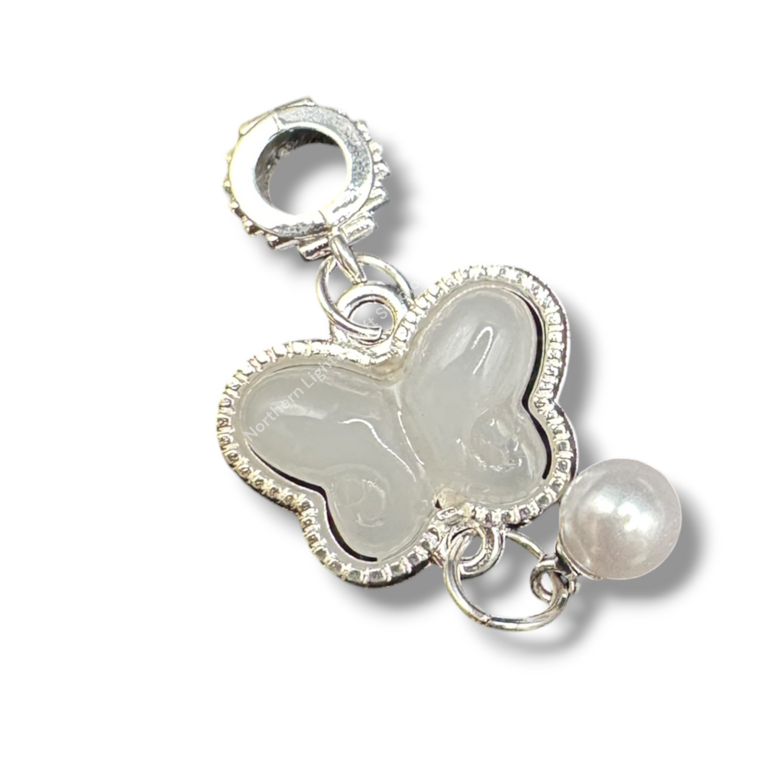 Silver Buterfly Pearl Charm with Bail -10pc. Mix