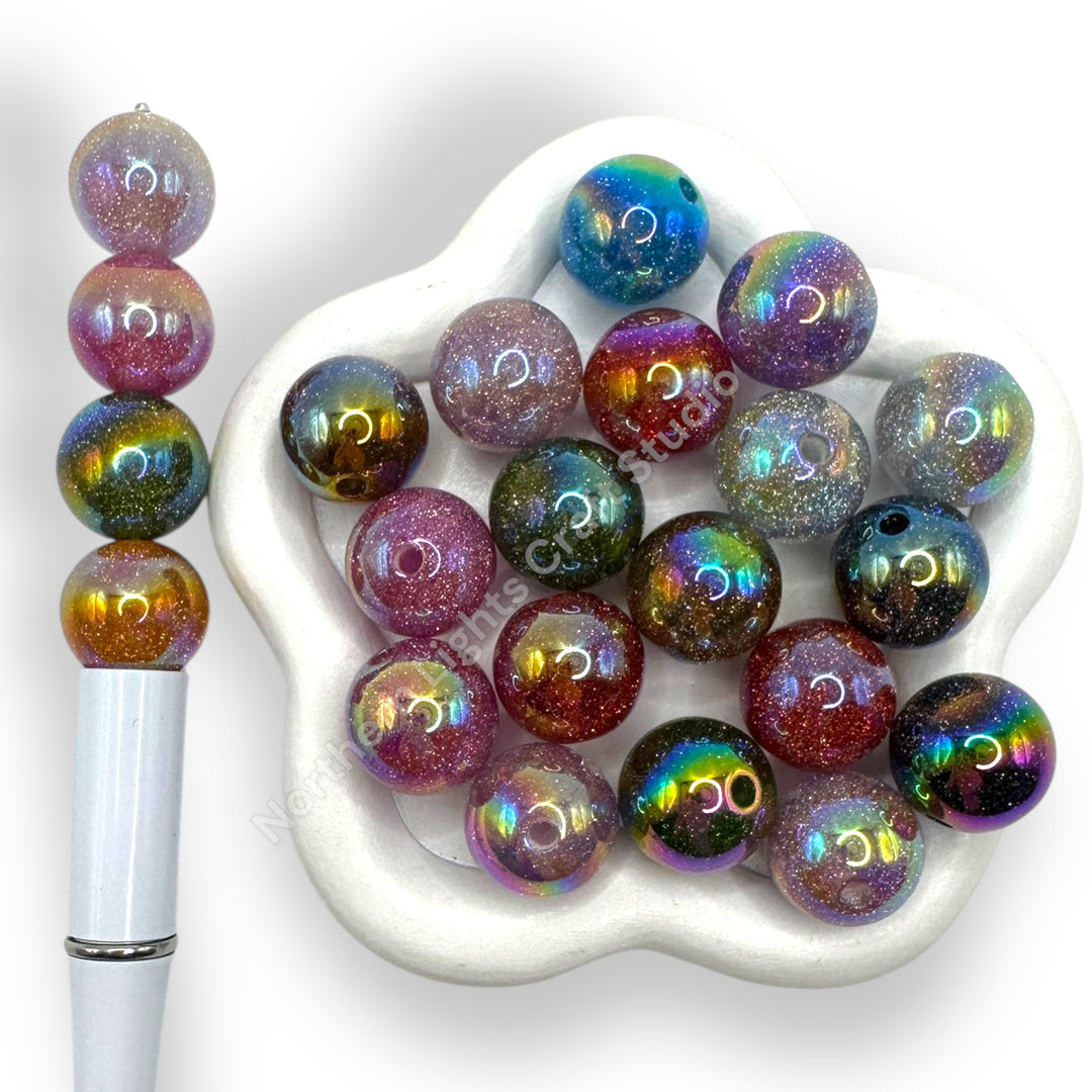 16mm  Glitter Sparkle UV Coated Acrylic Beads -20pcs.