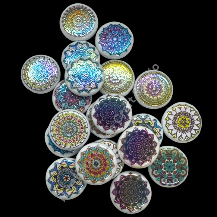 Mandala UV Coated Printed Acrylic 22mm Bead Mix - 10 pc.