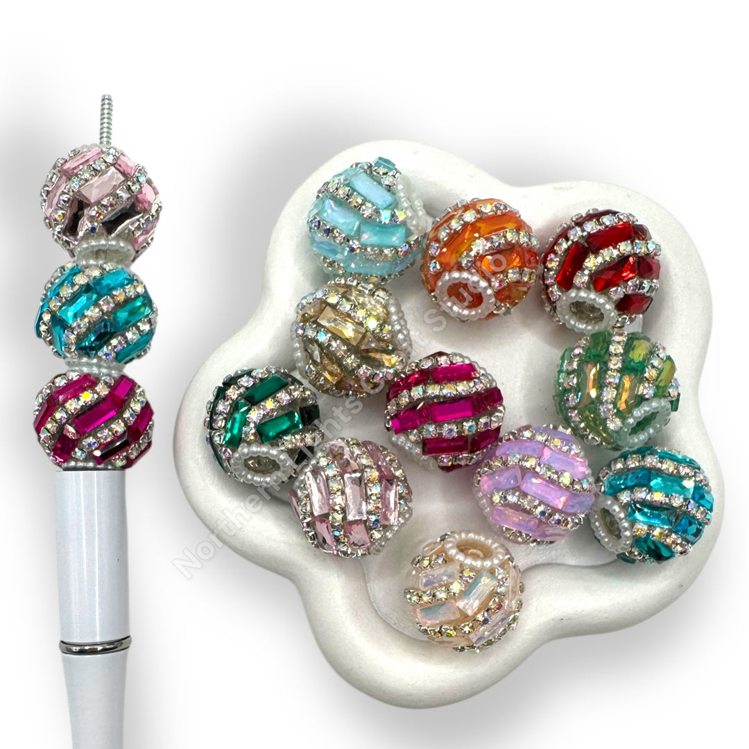 Swirl Rhinestone Crystal Fancy Beads 20mm- 10 piece mix