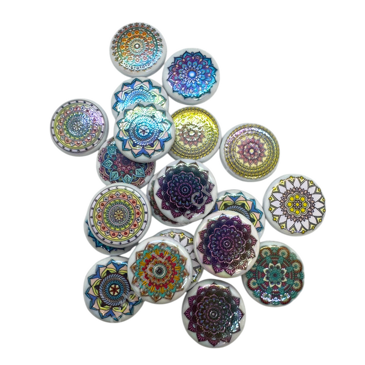 Mandala UV Coated Printed Acrylic 22mm Bead Mix - 10 pc.