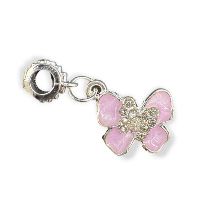 Silver Butterfly Enamel and Rhinestone Charm with Bail -10pc.