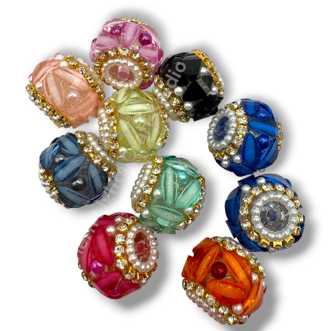 Fancy Pearl and Petal Slice 20m Gold Chain Rhinestone Beads - 10pc. Mix