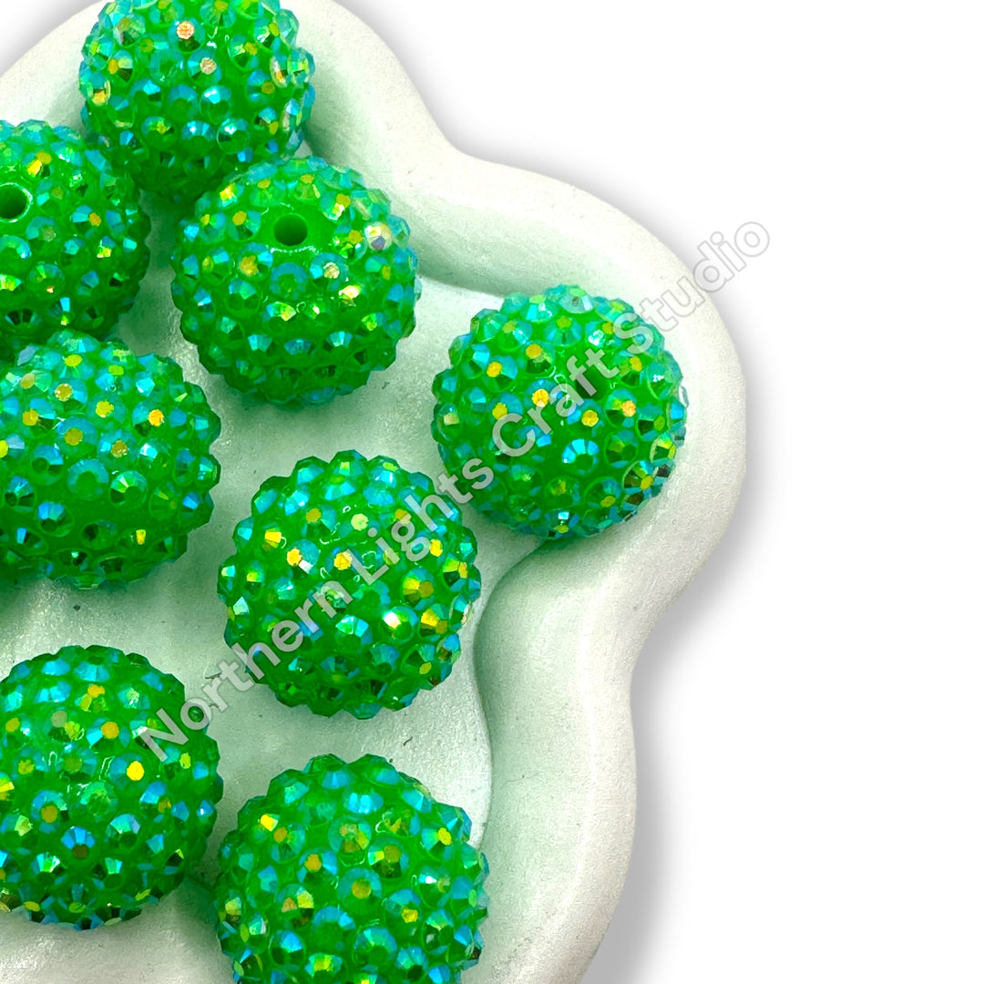 Bright Green AB 20mm Acrylic Rhinestone Bubblegum Beads - 10pc.