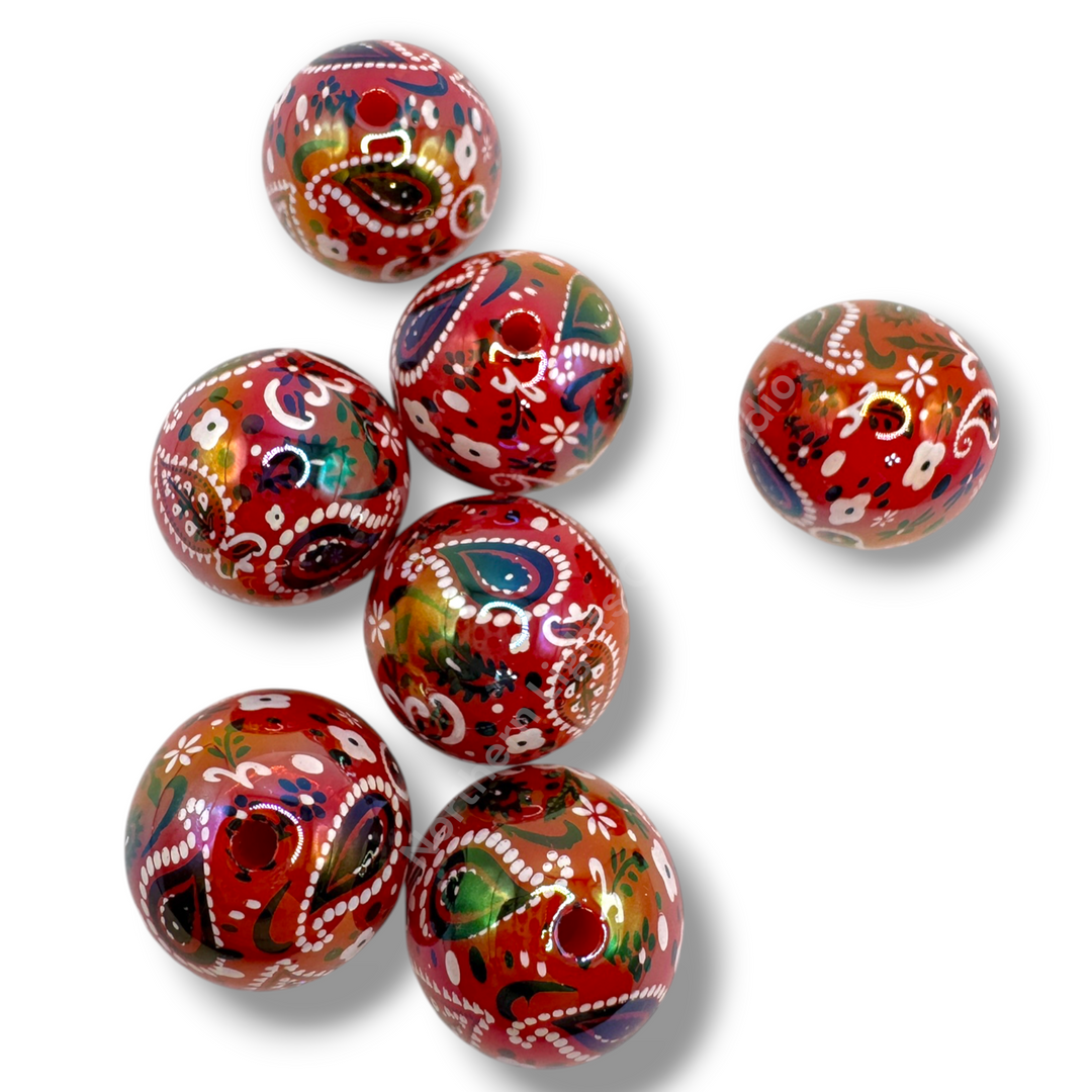 Red Paisley Bandana UV 20mm Acrylic Beads - 10pc.