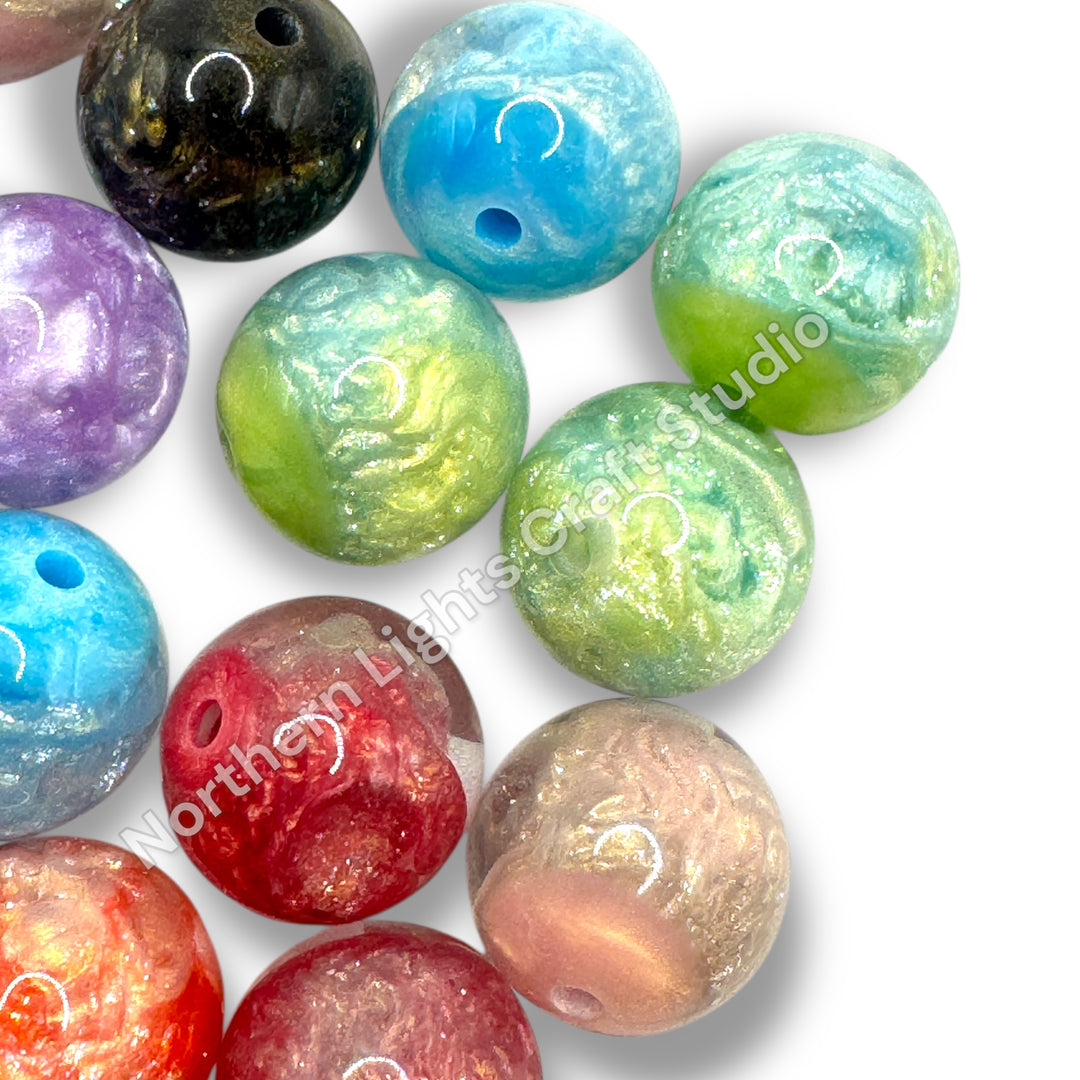 Galaxy Dragon Face Luminous Resin Glitter Premium 16mm Beads -20pc.