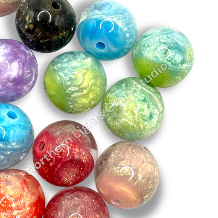 Galaxy Dragon Face Luminous Resin Glitter Premium 16mm Beads -20pc.