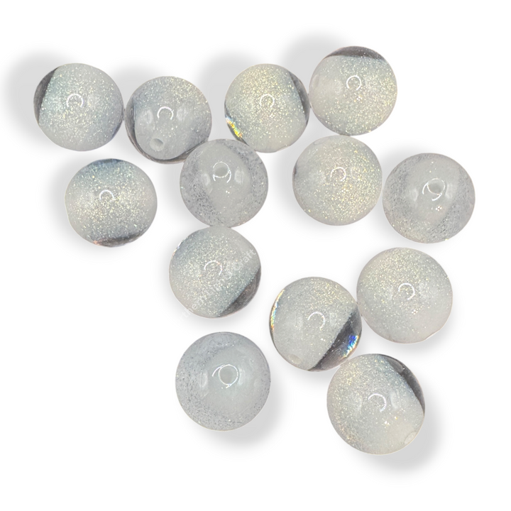 White Fine Glitter Double Layer Core 16mm Resin Beads - 20pc.