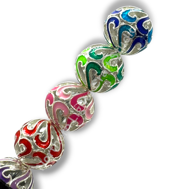 Copper Base Plated Enamel Filigree Swirl 10mm Beads - 10pc. Mix - Gold or Silver