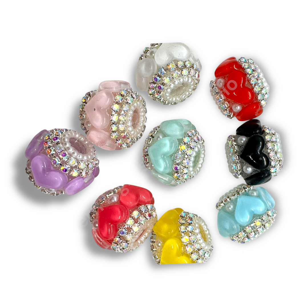 Fancy Heart and Rhinestone Acrylic 20mm Charm Bead  -10pc. mix