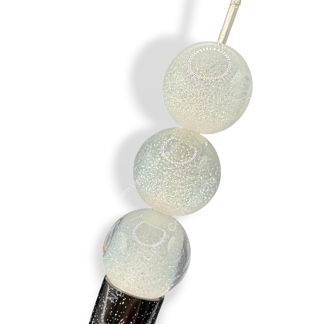 White Fine Glitter Double Layer Core 16mm Resin Beads - 20pc.