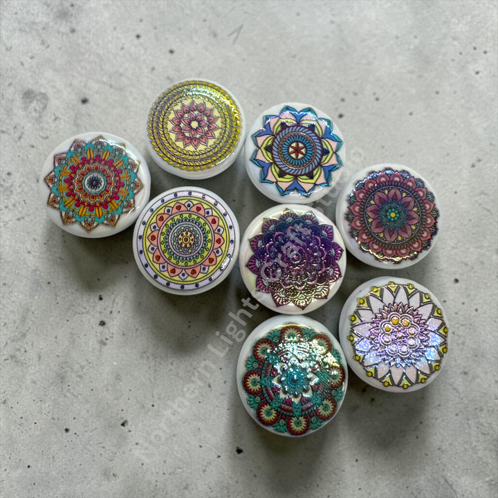 Mandala UV Coated Printed Acrylic 22mm Bead Mix - 10 pc.