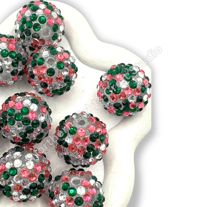 Pink and Green  Multicolor 20mm Acrylic Rhinestone Bubblegum Beads - 10pc.