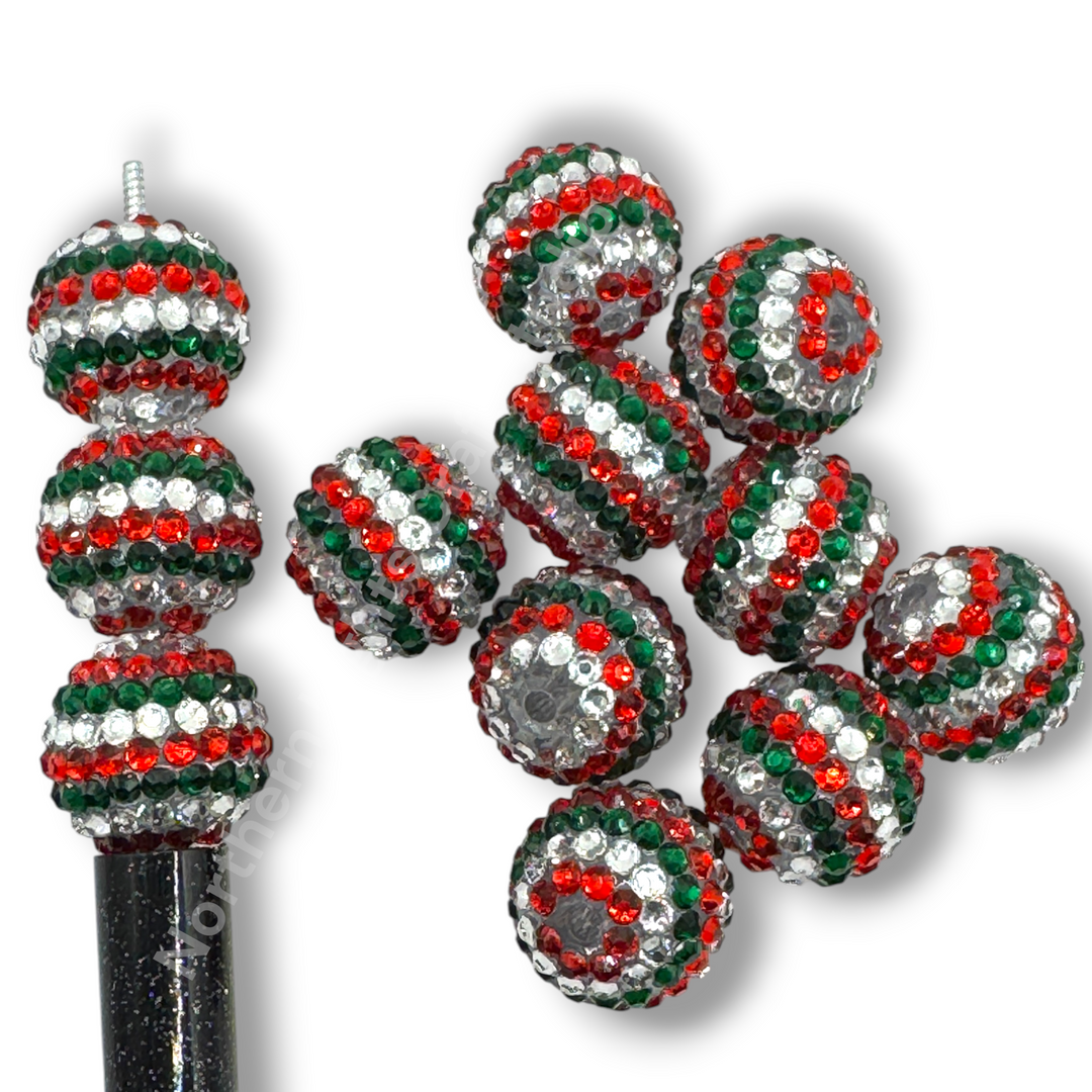 Christmas Stripe 20mm Acrylic Rhinestone Beads - 10pc.