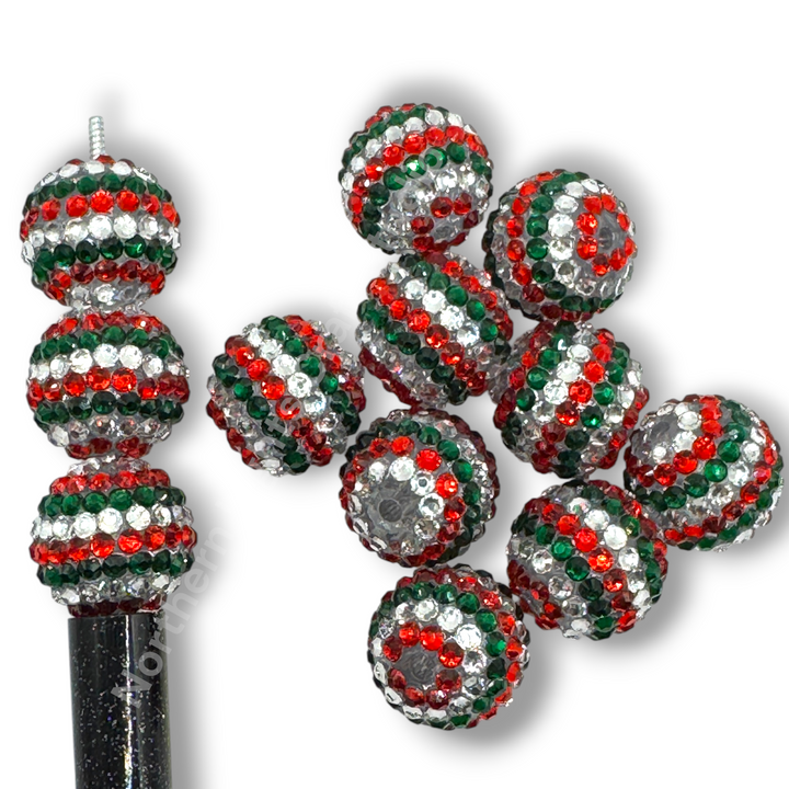 Christmas Stripe 20mm Acrylic Rhinestone Beads - 10pc.