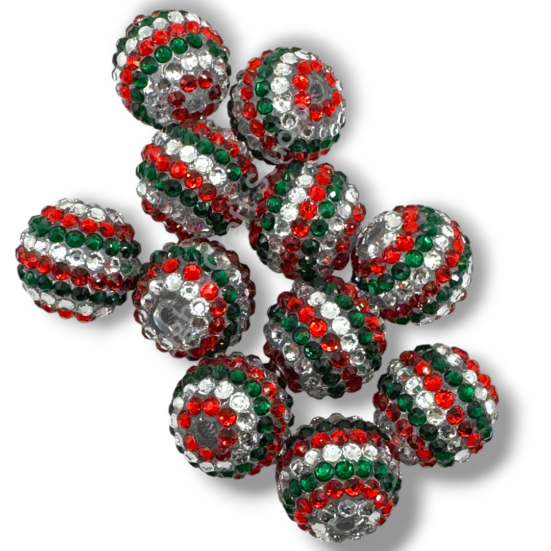 Christmas Stripe 20mm Acrylic Rhinestone Beads - 10pc.