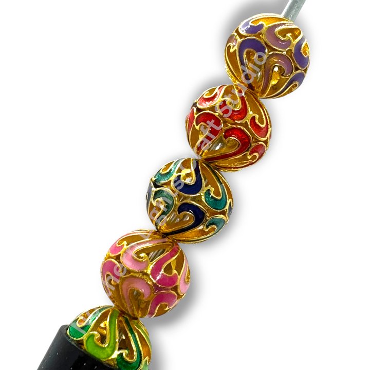 Copper Base Plated Enamel Filigree Swirl 10mm Beads - 10pc. Mix - Gold or Silver