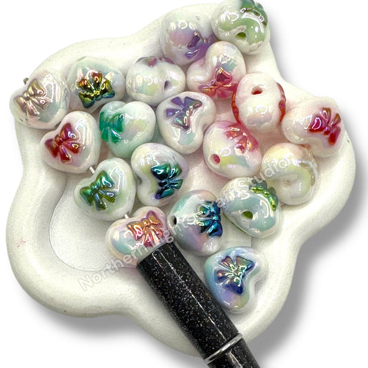 Heart Bow Printed Acrylic Bead Mix - 10 pc.