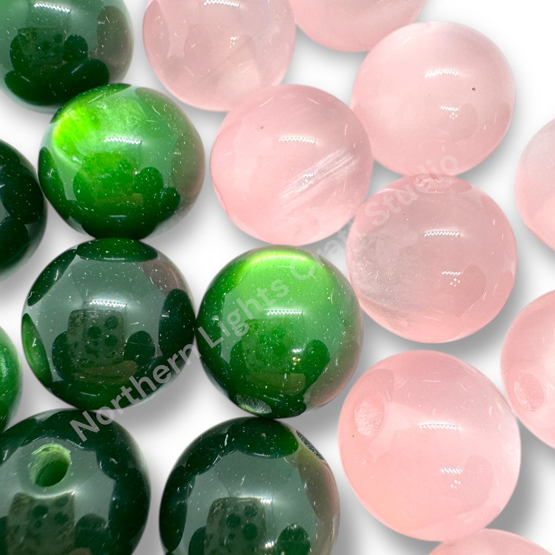 Emerald City Blush Duet Cat Eye 16mm Acrylic Bead Mix - 20 pc.