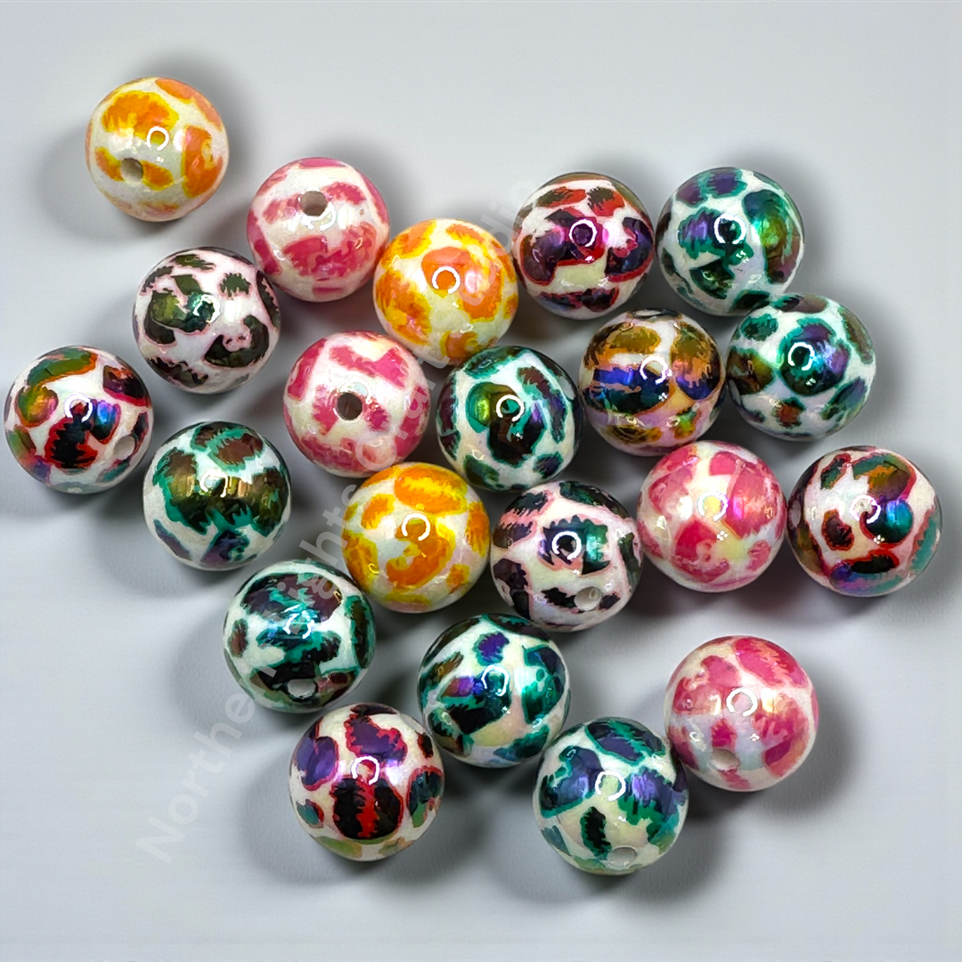 Leopard Print UV Acrylic 16mm Beads - 10pc.
