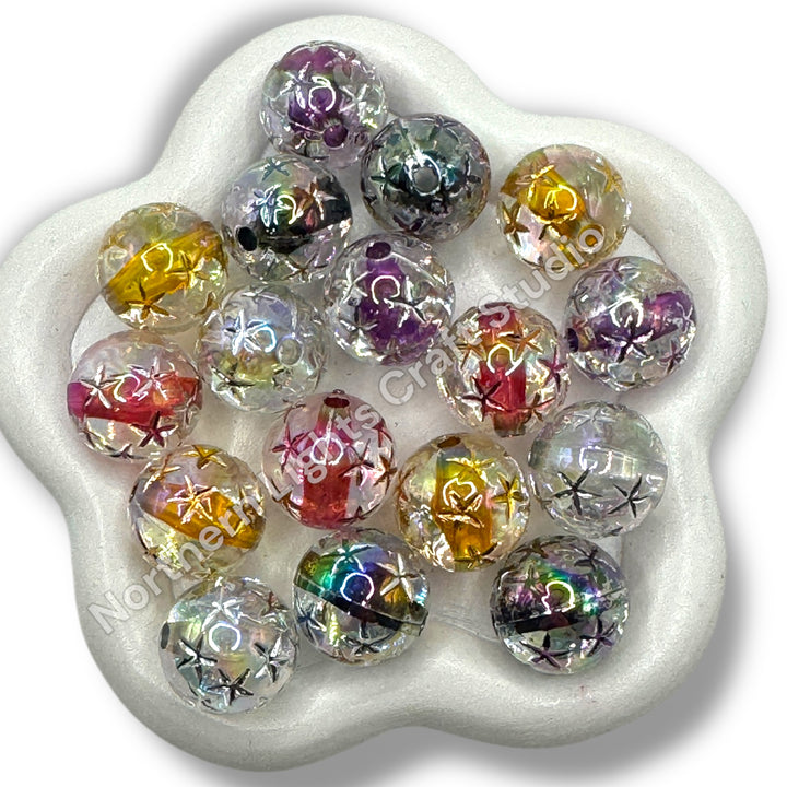 Etched Star Translucent UV Color 16mm Acrylic Beads - 20pc.