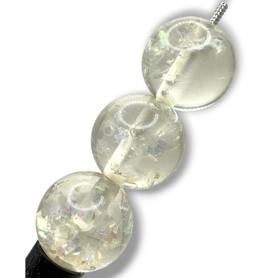 Clear Irridescent Flake White Core Acrylic 20mm Beads -10 pc.