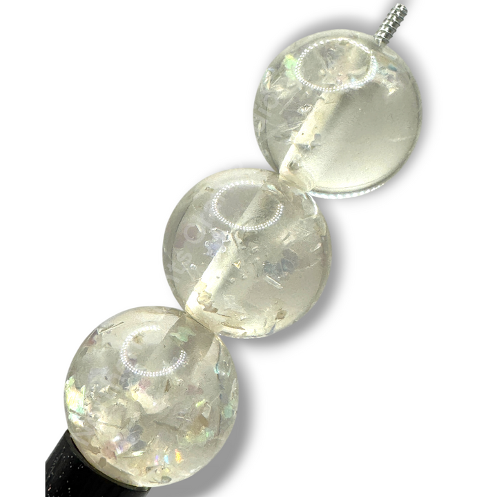 Clear Irridescent Flake White Core Acrylic 20mm Beads -10 pc.