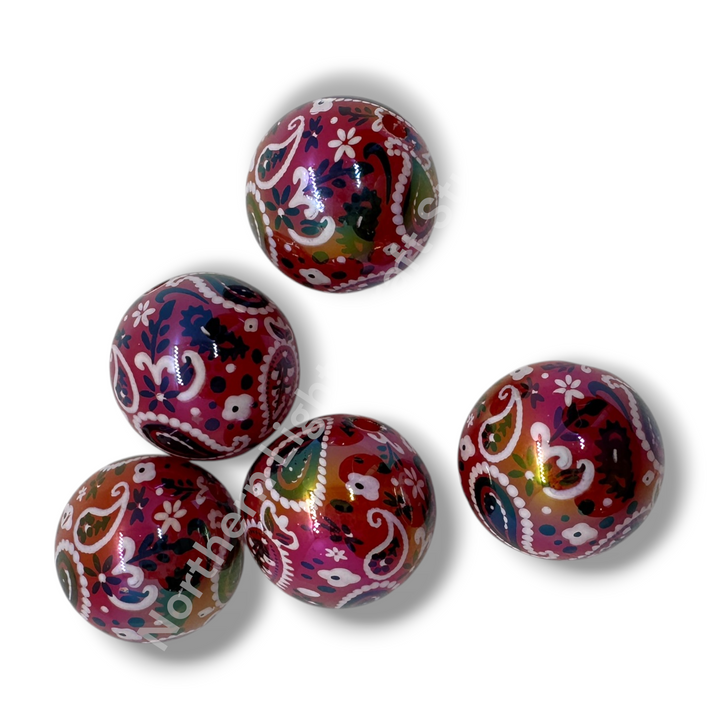 BoHo UV Paisley Bandana Printed 16mm Acrylic Beads - 20pc.