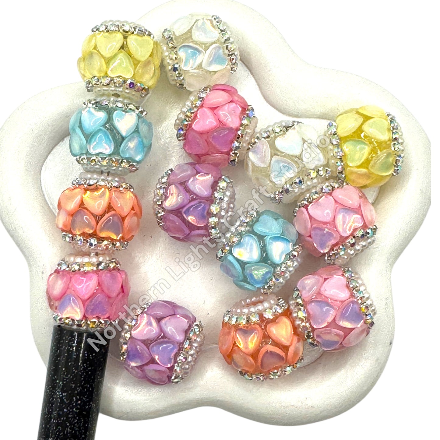 Pastel Color Opaque Heart Fancy Beads -6pc. Mix