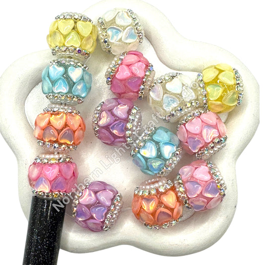 Pastel Color Opaque Heart Fancy Beads -6pc. Mix