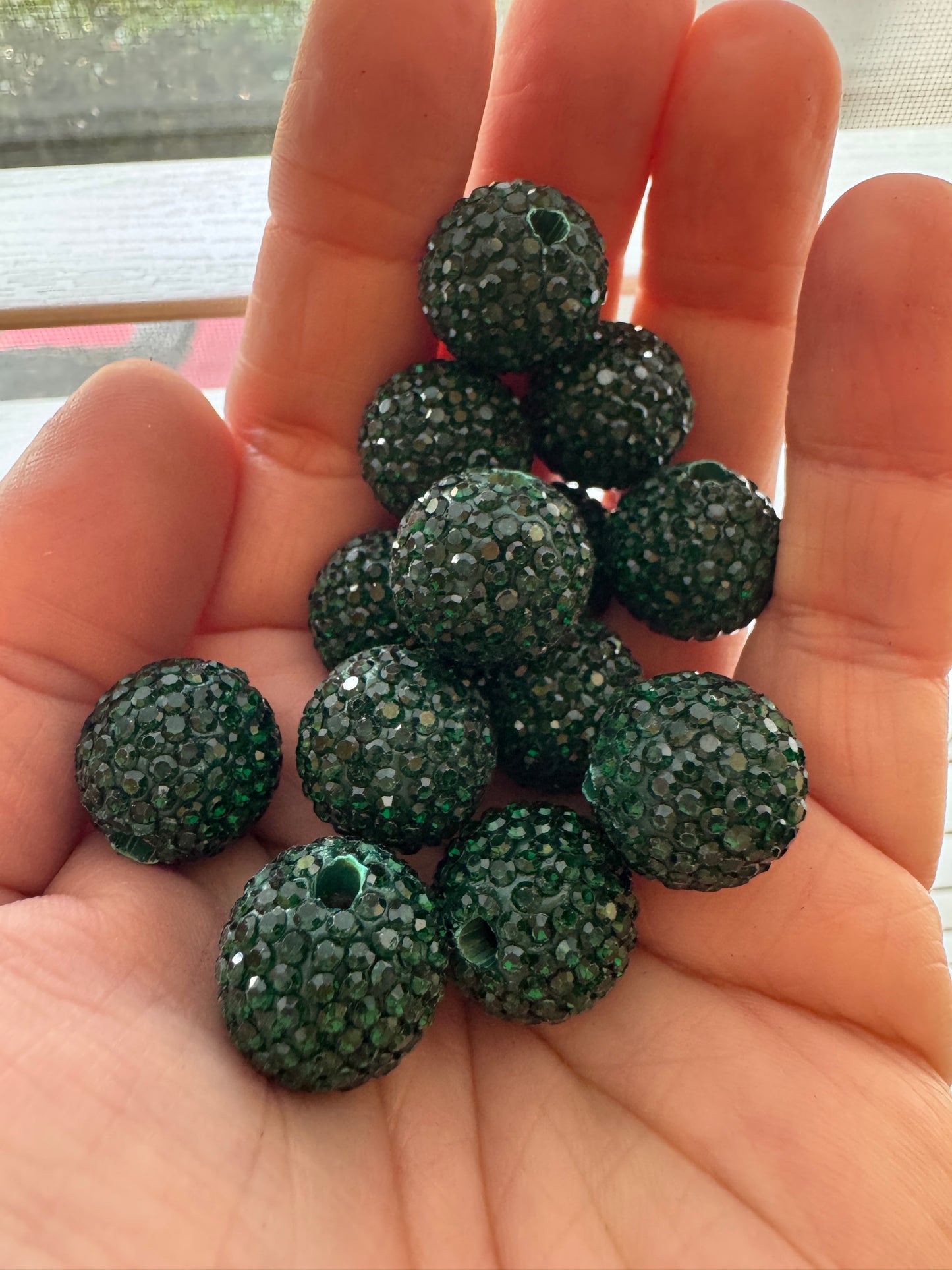 Emerald Rhinestone Beads-16mm - 10pc.