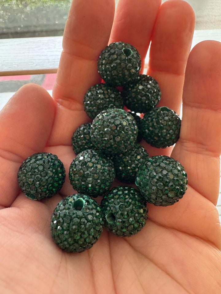 Emerald Rhinestone Clay Base Beads-16mm - 10pc.