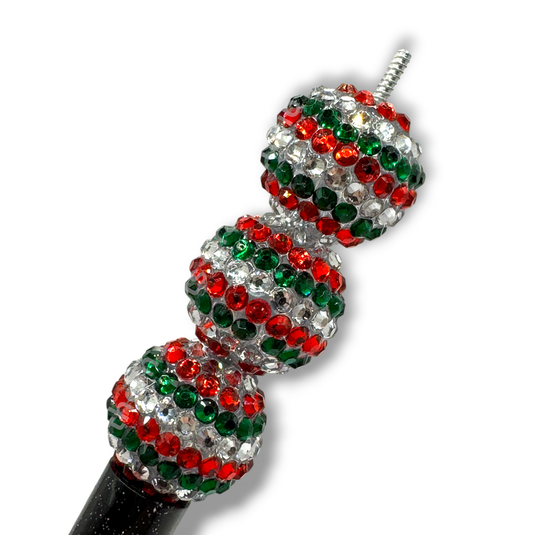 Christmas Stripe 20mm Acrylic Rhinestone Beads - 10pc.