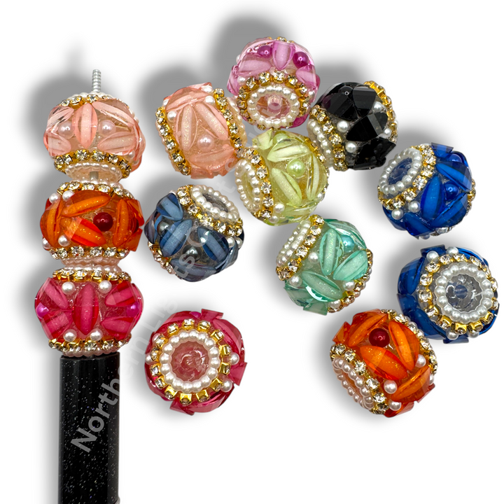 Fancy Pearl and Petal Slice 20m Gold Chain Rhinestone Beads - 10pc. Mix