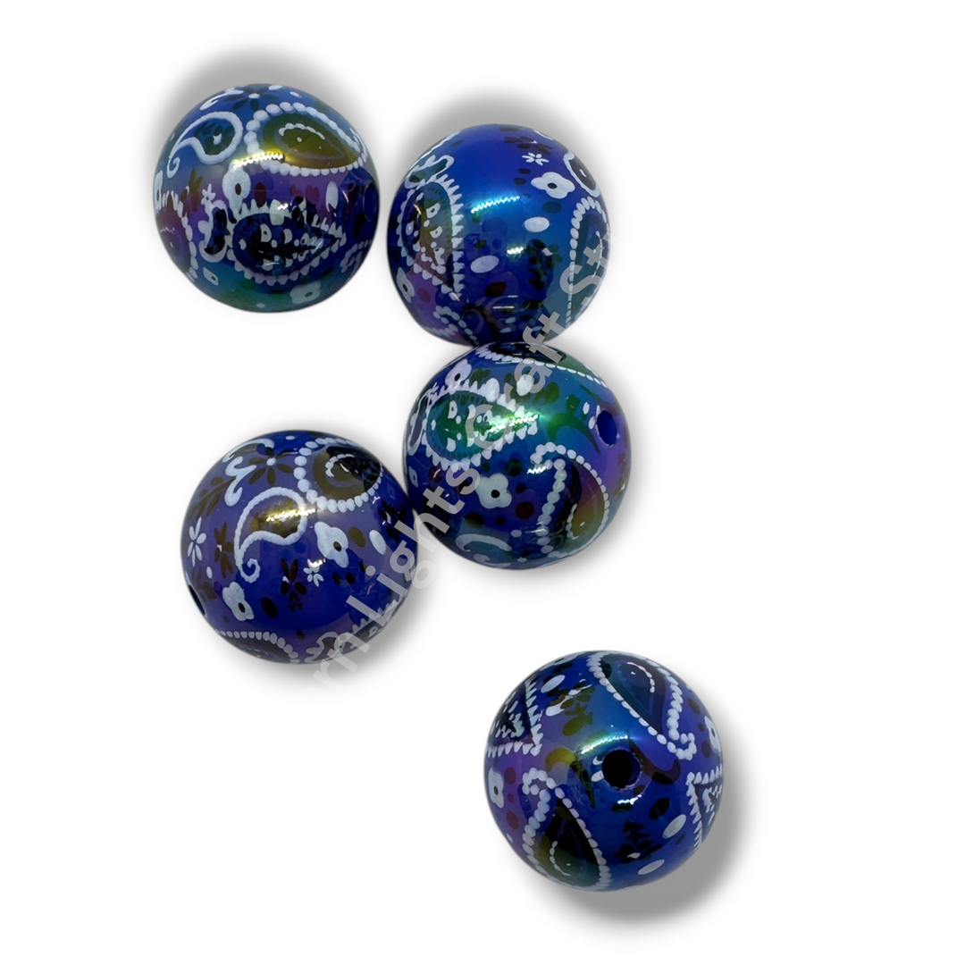 BoHo UV Paisley Bandana Printed 16mm Acrylic Beads - 20pc.