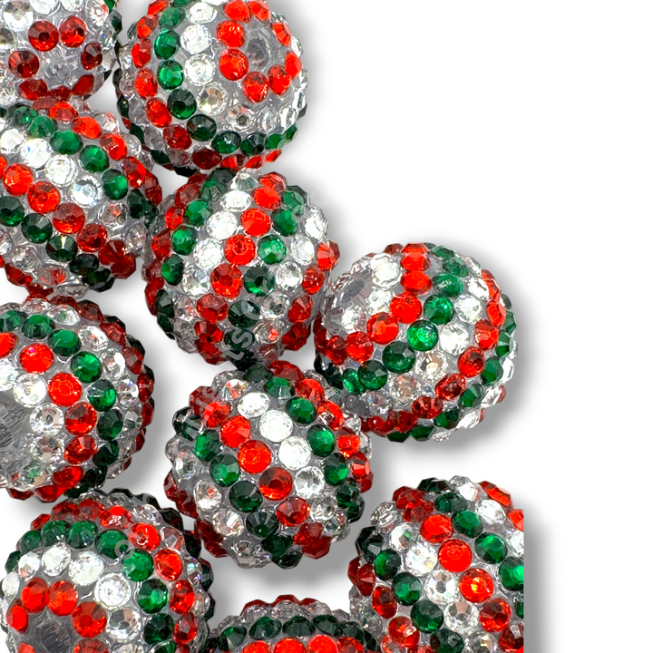 Christmas Stripe 20mm Acrylic Rhinestone Beads - 10pc.