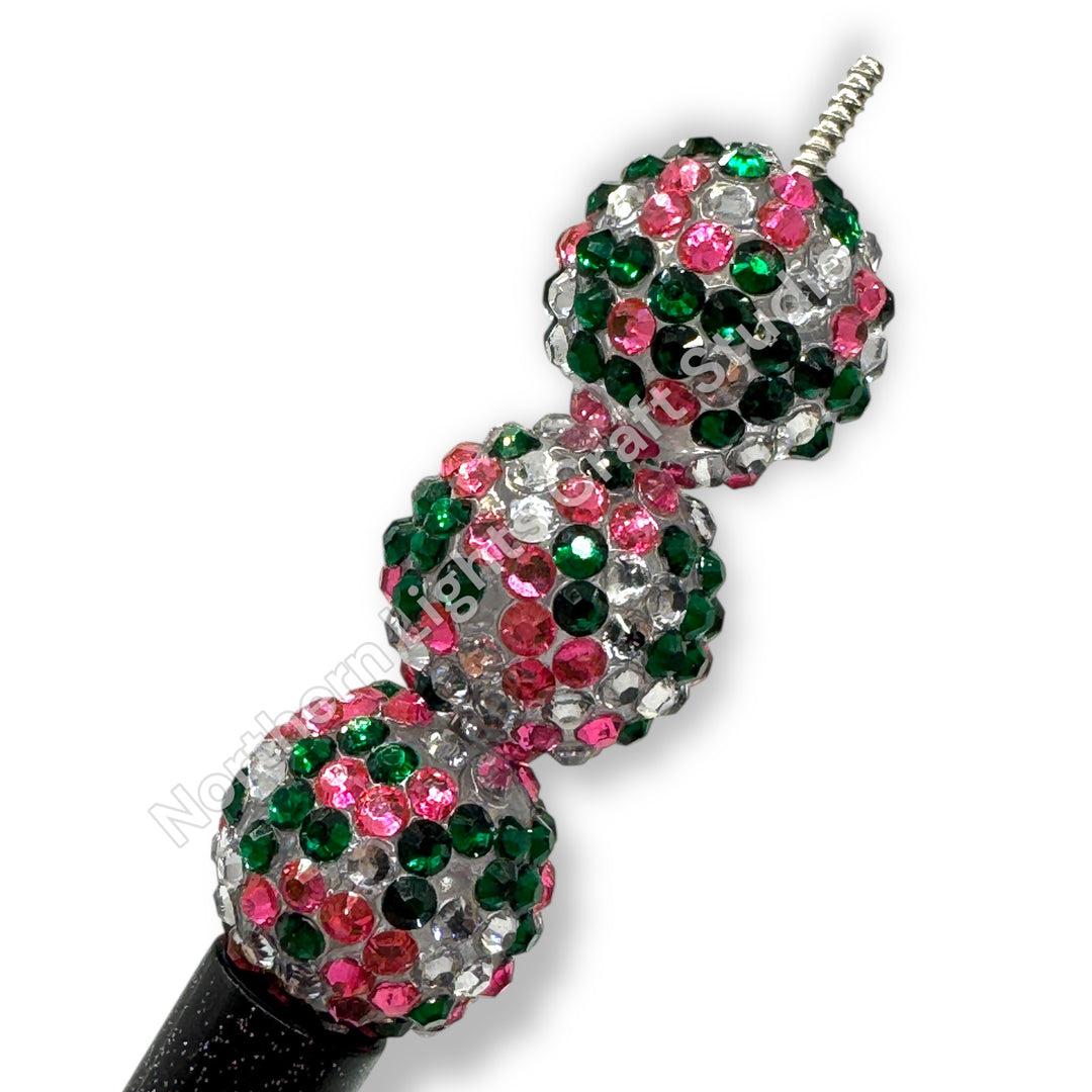 Pink and Green  Multicolor 20mm Acrylic Rhinestone Bubblegum Beads - 10pc.